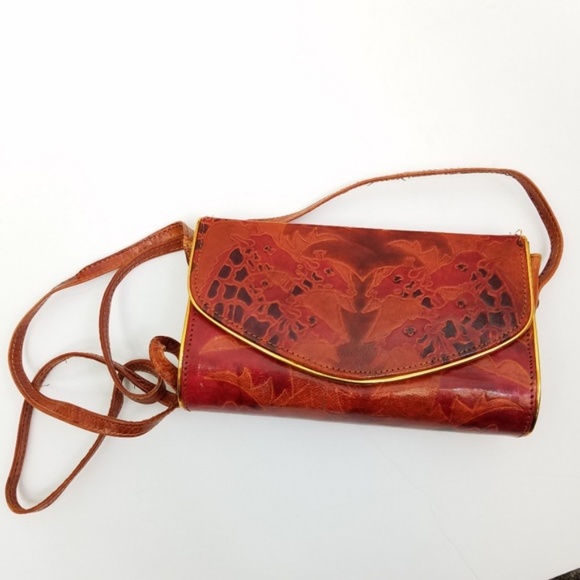 Handbags - Vtg Genuine Leather Tooled Mini Purse Handbag